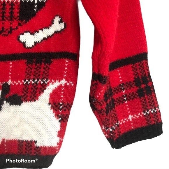 Vintage Sweater Womens Medium Red Black White Scottie Dog Patchwork Holiday - Picture 6 of 9
